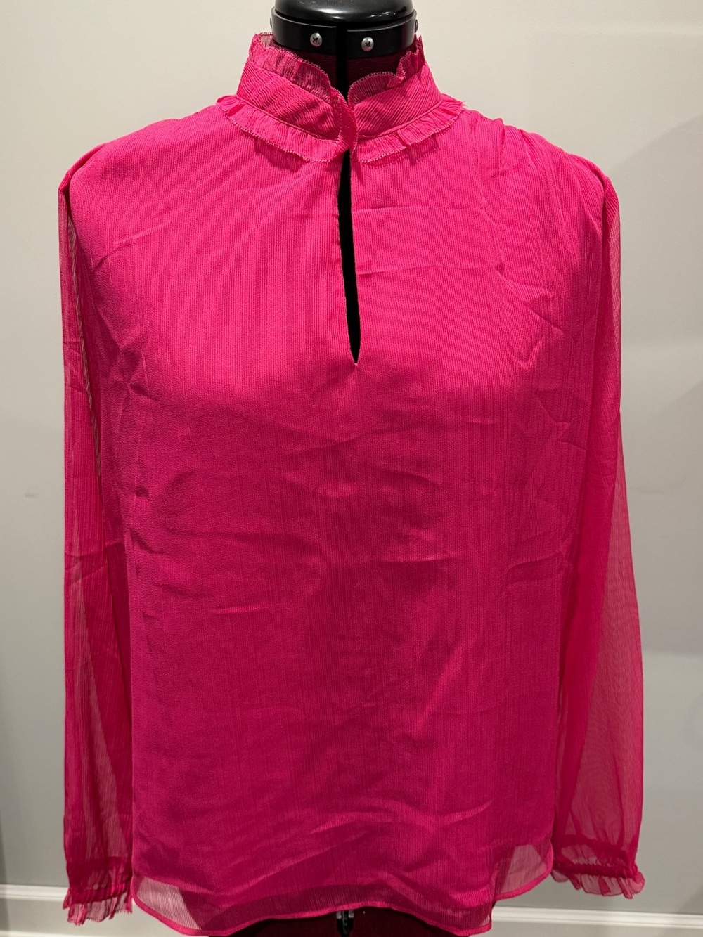 NWT! Ann Taylor Fuchsia Ruffled Stand-Collar Blouse